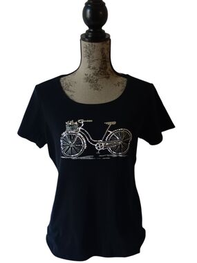 Karen Scott women's black rhinestone bicycle short-sleeve sleeve top size M